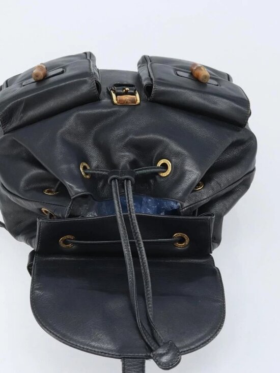 GUCCI Bamboo Backpack Leather Black Gold 003 2058 0016 Auth gh2009 main image 8